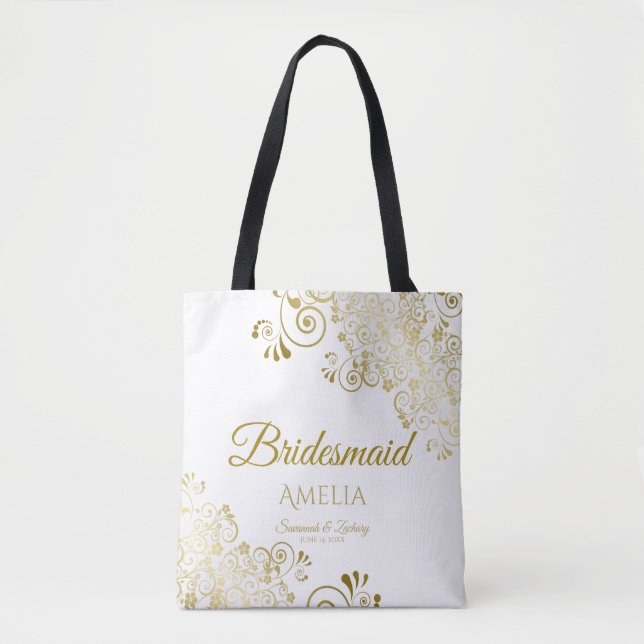 Tote Bag Trucs d'or sur blanc Elegant Bridesmaid Mariage (Devant)
