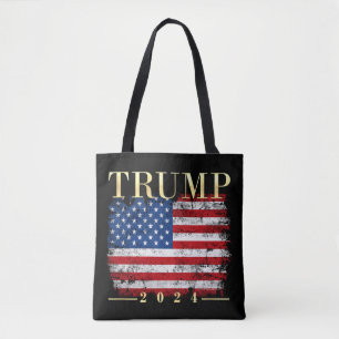 Tote Bag Trump 2024 Elegant Gold Vintage American Drapeau