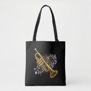 Tote Bag Trumpet Player Musical Notes Jazz Music Art