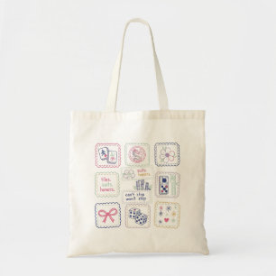 Tote Bag Tuiles Inspirées de Mahjong & Collage de Charmes P