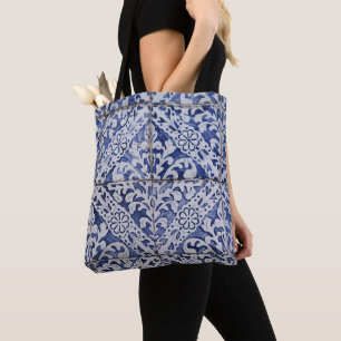 Tote Bag Tuiles portugaises - Azulejo Floral bleu et blanc
