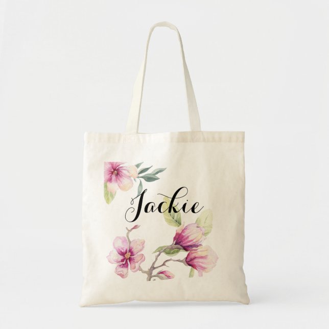 Tote Bag Tulipe Magnolia Mariage Personnalisé Demoiselle d' (Devant)