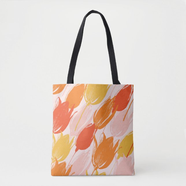 Tote Bag Tulipes diagonales : Conception de couleurs claire (Devant)