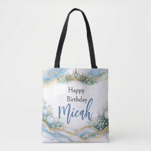 Tote Bag Tulipes Florales Bleues Baby's Breath Agate Or Mod