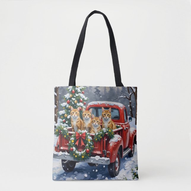 Tote Bag Turkish Angora Cat Christmas Red Truck Holiday (Devant)