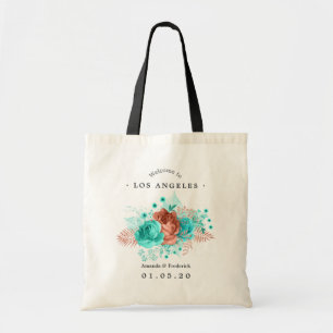 Tote Bag Turquoise et corail Mariage tropical Bienvenue