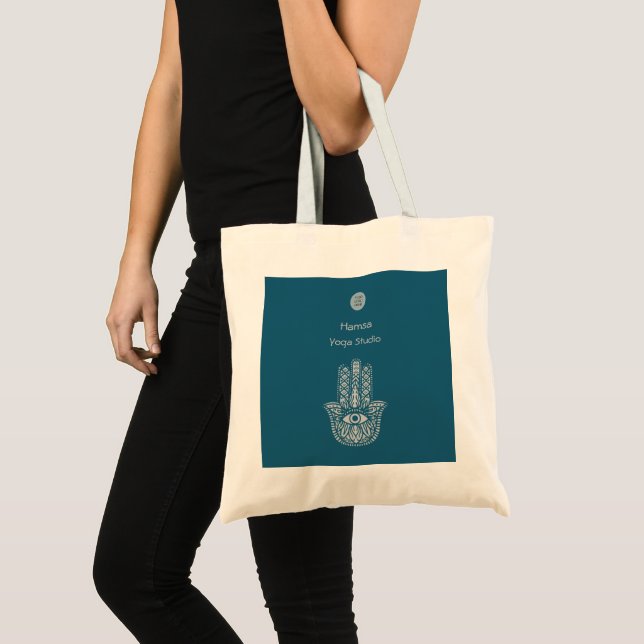 Tote Bag Turquoise Green Yoga Studio Hamsa personnalisable (Devant (produit))