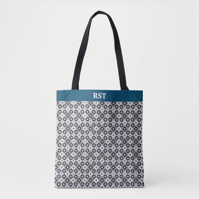 Tote Bag Turquoise, gris et blanc Motif (Devant)