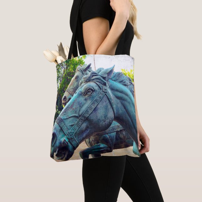 Tote Bag Turquoise Horse Antique Statue Asiatique Photo Élé (De près)