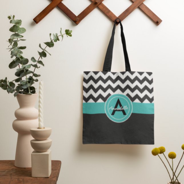 Tote Bag Turquoise noir Chevron (Créateur téléchargé)
