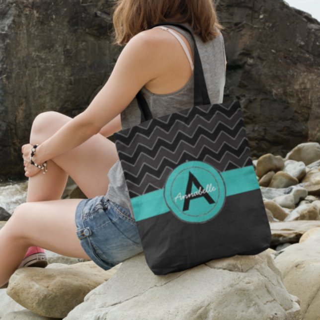 Tote Bag Turquoise noir Chevron (Créateur téléchargé)