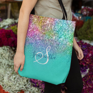 Tote Bag Turquoise Ombre Sirène Paillettes Bokeh