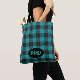 Tote Bag Turquoise Turquoise Bleu Bleu Buffalo Plaid Monogr