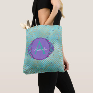Tote Bag Turquoise vert et mauve Étalons de sirène Monogram
