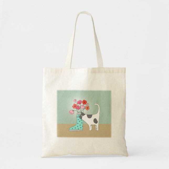 Tote Bag Tuxedo Chat avec fleurs mignonne Amoureux des chat (Devant)