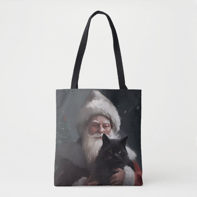 Tote Bag Tuxedo Chat avec Noël Festif du Père Noël (Devant)