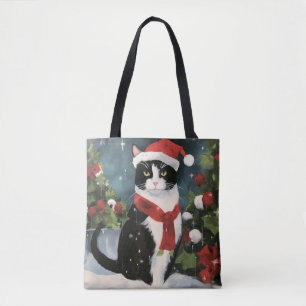 Tote Bag Tuxedo Chat en Noël de neige