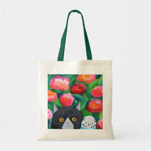 Tote Bag Tuxedo Chat et Blue Budgie Parakeet Funny Cute