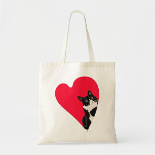 Tote Bag Tuxedo Chat Valentine Coeur pour Kitten et animal 