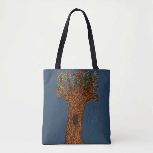 Tote Bag Twisted Tree with Blue Background (Devant)