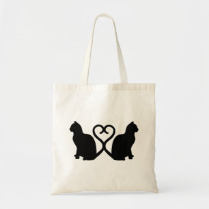 Tote Bag Two Cats Heart Silhouette