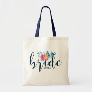Tote Bag Typographie Bleue Moderne & Accent Floral