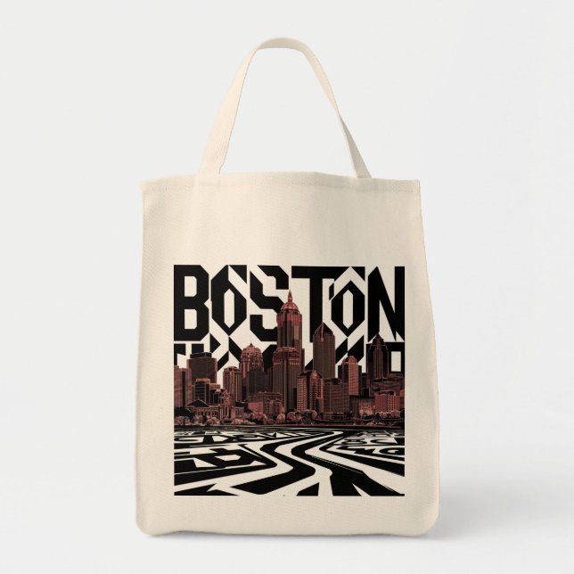 Tote Bag Typographie Boston City Skyline, Boston City (Devant)