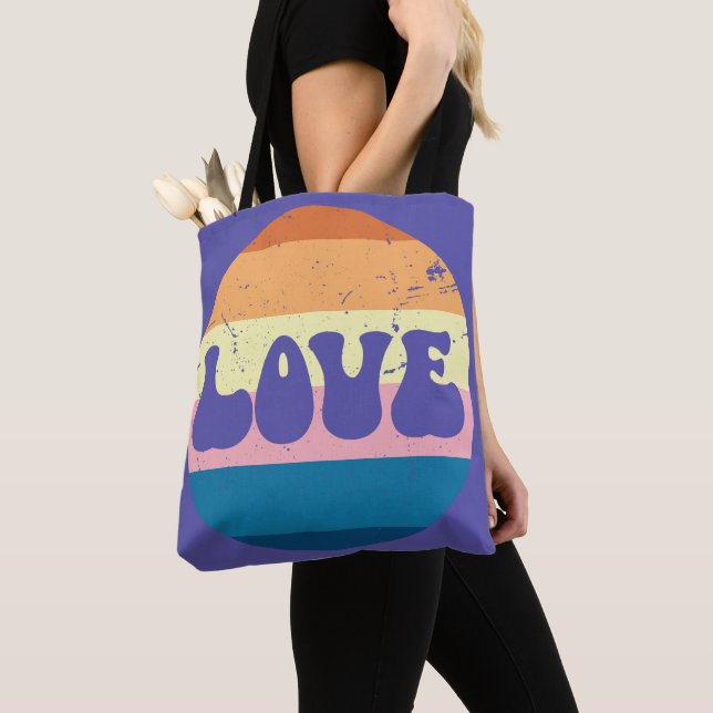 Tote Bag Typographie D'Amour Rétro Sur Les Rayures De Couch (De près)