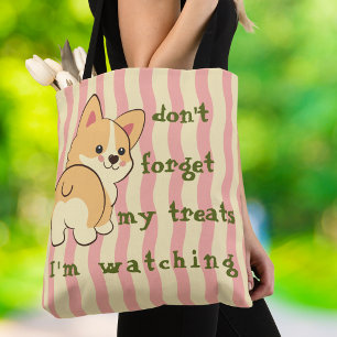 Tote Bag Typographie de friandises pour Corgi drôle Rayure 