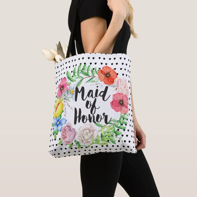 Tote Bag Typographie de la servante de Bridesmaid Aquarelle (De près)