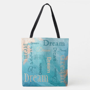 Tote Bag Typographie de rêve Script Turquoise Aquarelle