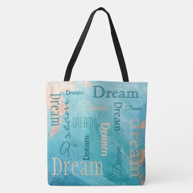 Tote Bag Typographie de rêve Script Turquoise Aquarelle (Devant)