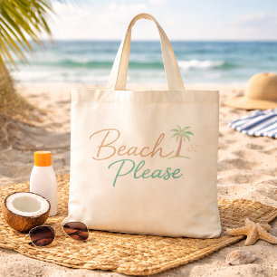 Tote Bag Typographie de script pastel « Beach Please »