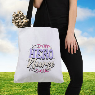 Tote Bag Typographie de souvenir Infirmière Héroïne Violet