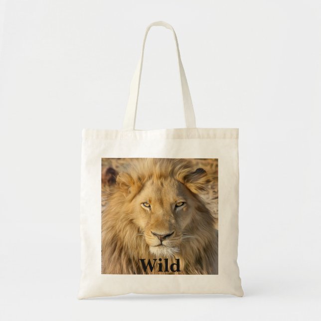 Tote Bag Typographie et belle photo d'un lion sauvage (Devant)