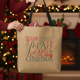 Tote Bag Typographie Kraft Vœux Chaleureux Rouge/Vert ID589