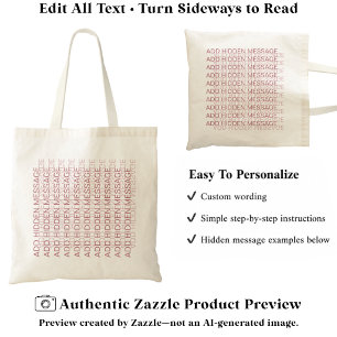 Tote Bag Typographie Moderne Message Secret Personnalisé PP