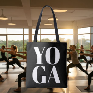 Tote Bag Typographie moderne noir et blanc yoga entraînemen