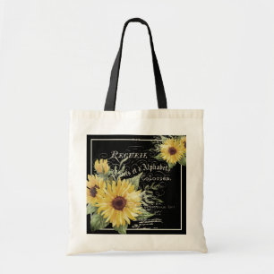 Tote Bag Typographie vintage et tournesols en noir