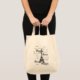 Tote Bag Typography Calligraphy Paris France Eiffel Tower