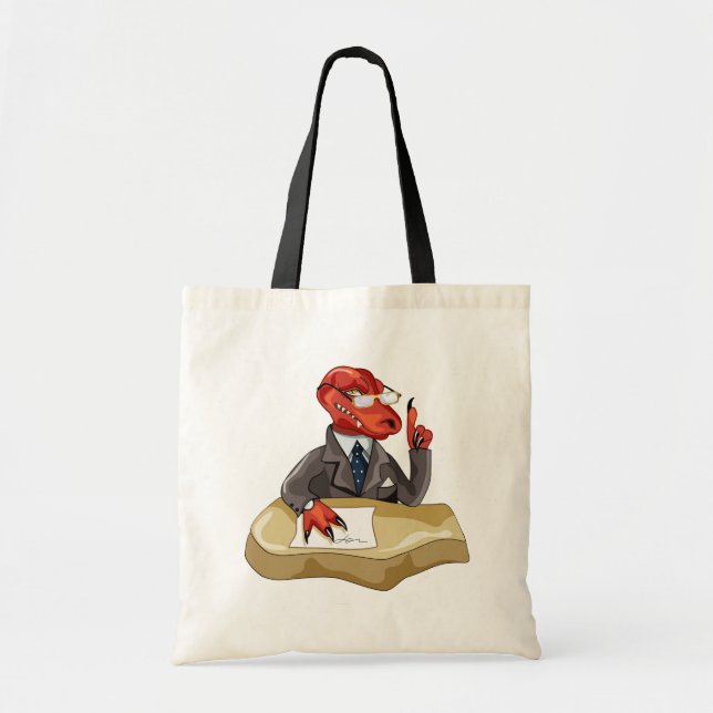 Tote Bag Tyrannosaurus Rex Boss Assis À Un Bureau. 2 (Devant)