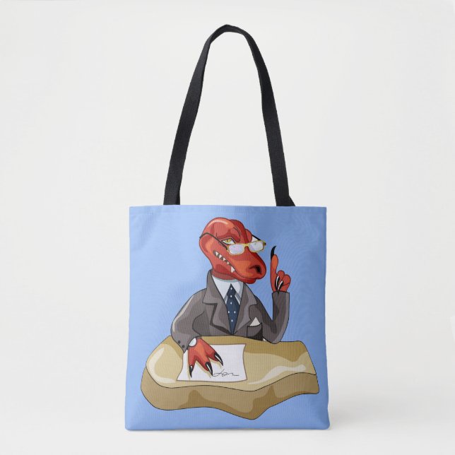Tote Bag Tyrannosaurus Rex Boss Assis À Un Bureau. 2 (Devant)