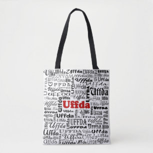 Tote Bag Uffda Funny Expression norvégienne Texte rouge et 