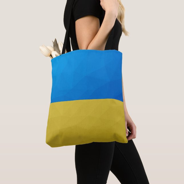 Tote Bag Ukraine drapeau bleu jaune motif maillage géométri (De près)