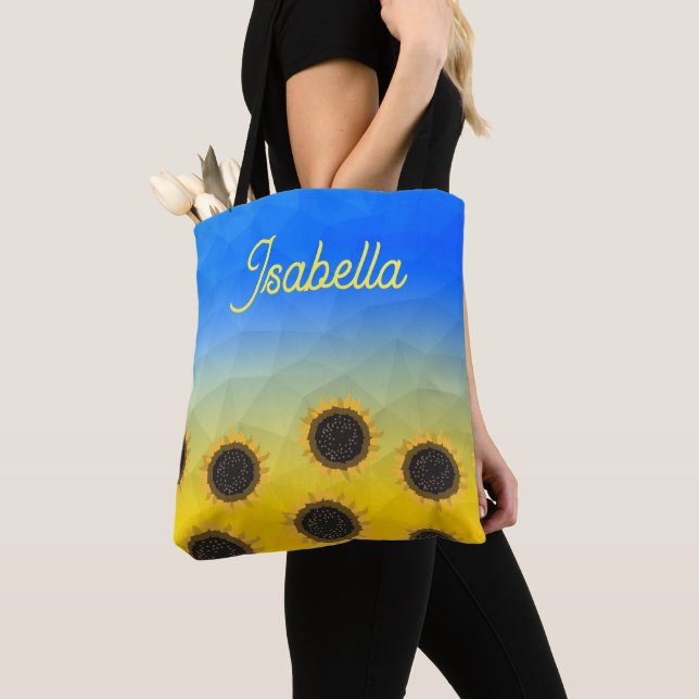 Tote Bag Ukraine géométrie maillage Tournesols Nom personna (De près)