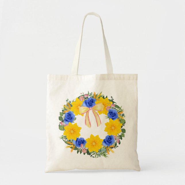 Tote Bag Ukraine Ukrainienne Fleurs de couronne Foi Espoir (Devant)