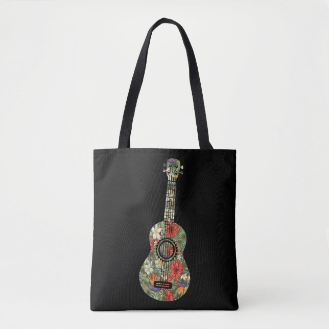 Tote Bag Ukulele Uke Floral Tropical Ukulele (Devant)