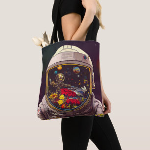 Tote Bag Un astronaute coloré dans l'espace avec des fleurs