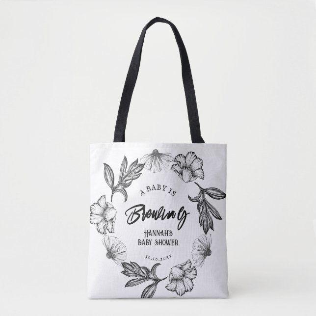 Tote Bag Un bébé brasse un Baby shower de tatouage à fleurs (Devant)