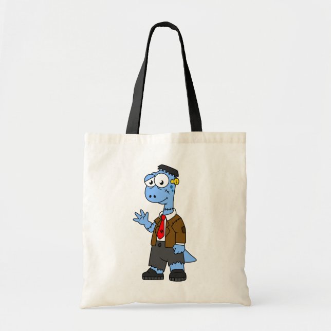 Tote Bag Un Brontosaur Dessiné, Habillé Comme Frankenstein. (Devant)